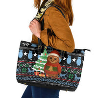 Micronesia Christmas Leather Tote Bag with Santa Owl Christmas Tree Gifts and Snowflake - Wonder Print Shop