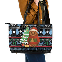 Micronesia Christmas Leather Tote Bag with Santa Owl Christmas Tree Gifts and Snowflake - Wonder Print Shop