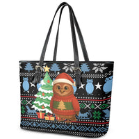 Micronesia Christmas Leather Tote Bag with Santa Owl Christmas Tree Gifts and Snowflake - Wonder Print Shop