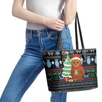 Micronesia Christmas Leather Tote Bag with Santa Owl Christmas Tree Gifts and Snowflake - Wonder Print Shop
