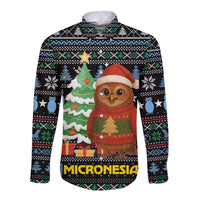 Micronesia Christmas Long Sleeve Button Shirt with Santa Owl Christmas Tree Gifts and Snowflake - Wonder Print Shop