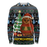 Micronesia Christmas Long Sleeve Shirt with Santa Owl Christmas Tree Gifts and Snowflake - Wonder Print Shop