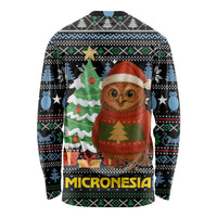 Micronesia Christmas Long Sleeve Shirt with Santa Owl Christmas Tree Gifts and Snowflake - Wonder Print Shop