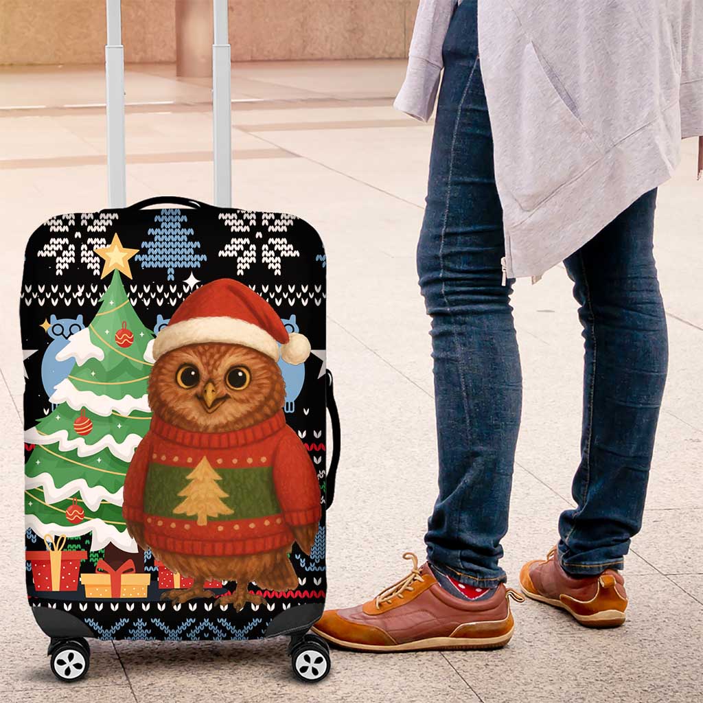 Micronesia Christmas Luggage Cover with Santa Owl Christmas Tree Gifts and Snowflake - Wonder Print Shop