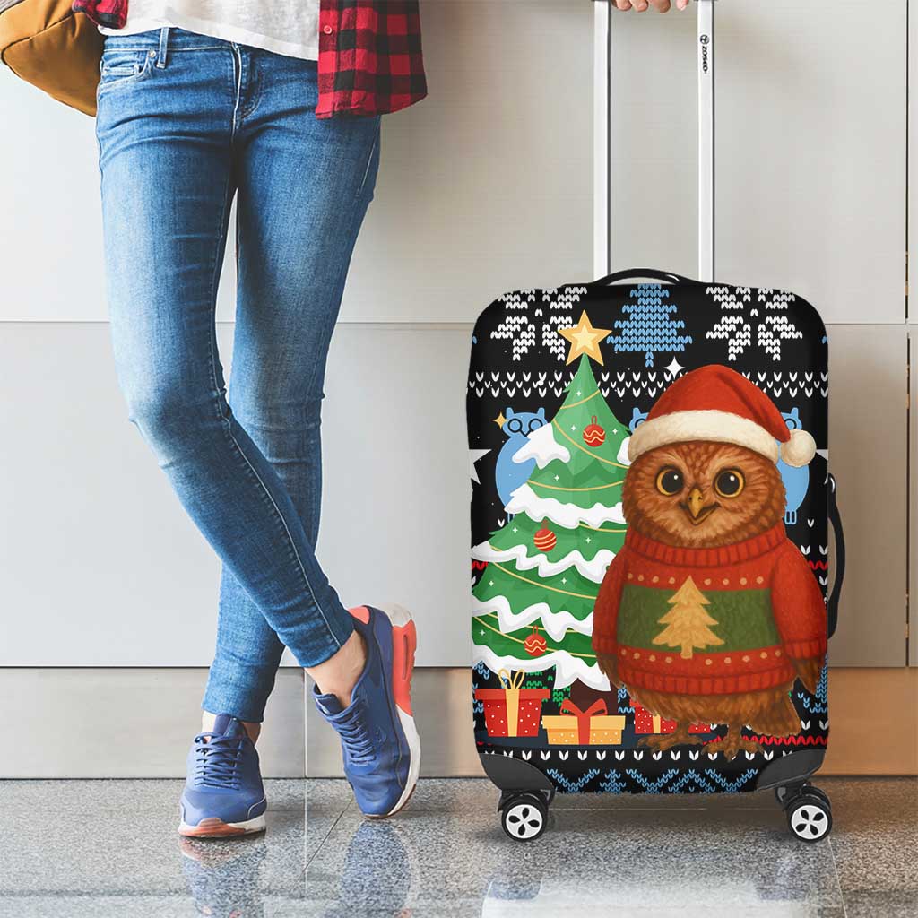 Micronesia Christmas Luggage Cover with Santa Owl Christmas Tree Gifts and Snowflake - Wonder Print Shop