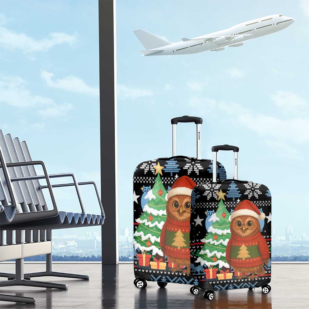 Micronesia Christmas Luggage Cover with Santa Owl Christmas Tree Gifts and Snowflake - Wonder Print Shop