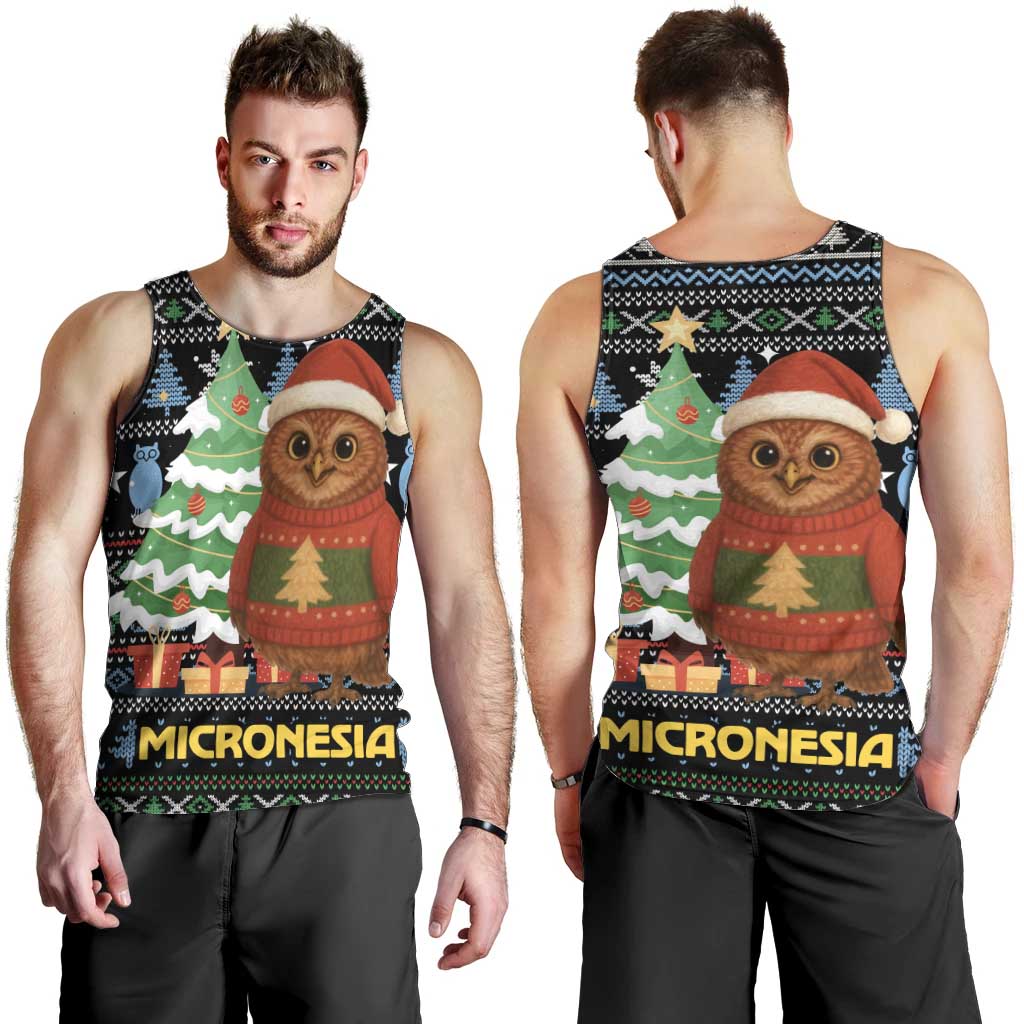 Micronesia Christmas Men Tank Top with Santa Owl Christmas Tree Gifts and Snowflake - Wonder Print Shop
