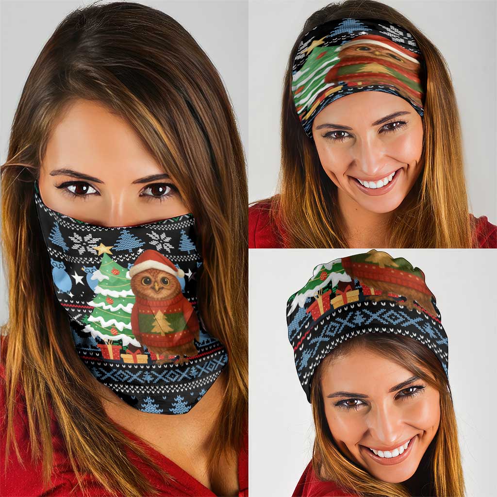 Micronesia Christmas Neck Gaiter with Santa Owl Christmas Tree Gifts and Snowflake - Wonder Print Shop