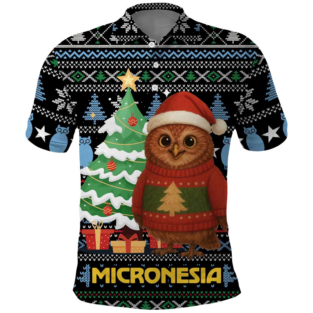 Micronesia Christmas Polo Shirt with Santa Owl Christmas Tree Gifts and Snowflake - undefined