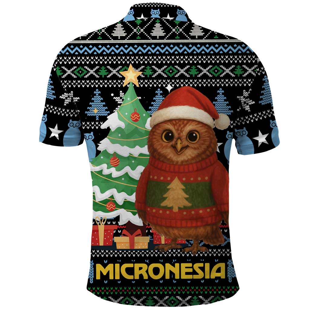 Micronesia Christmas Polo Shirt with Santa Owl Christmas Tree Gifts and Snowflake - undefined
