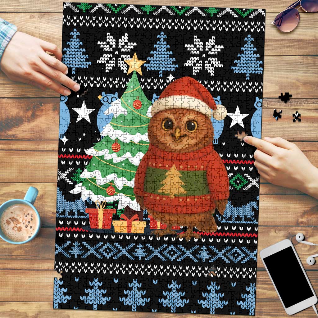 Micronesia Christmas Puzzle with Santa Owl Christmas Tree Gifts and Snowflake - Wonder Print Shop