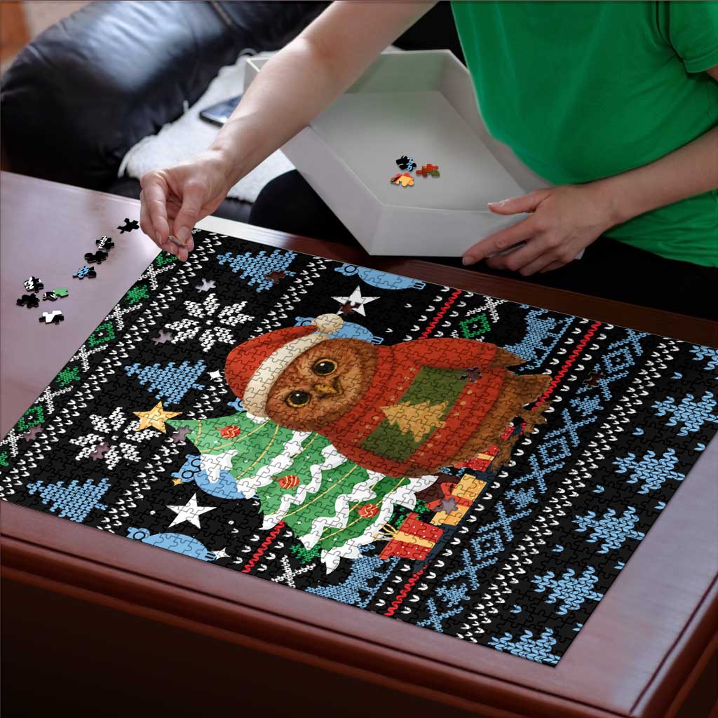 Micronesia Christmas Puzzle with Santa Owl Christmas Tree Gifts and Snowflake - Wonder Print Shop