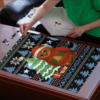 Micronesia Christmas Puzzle with Santa Owl Christmas Tree Gifts and Snowflake - Wonder Print Shop