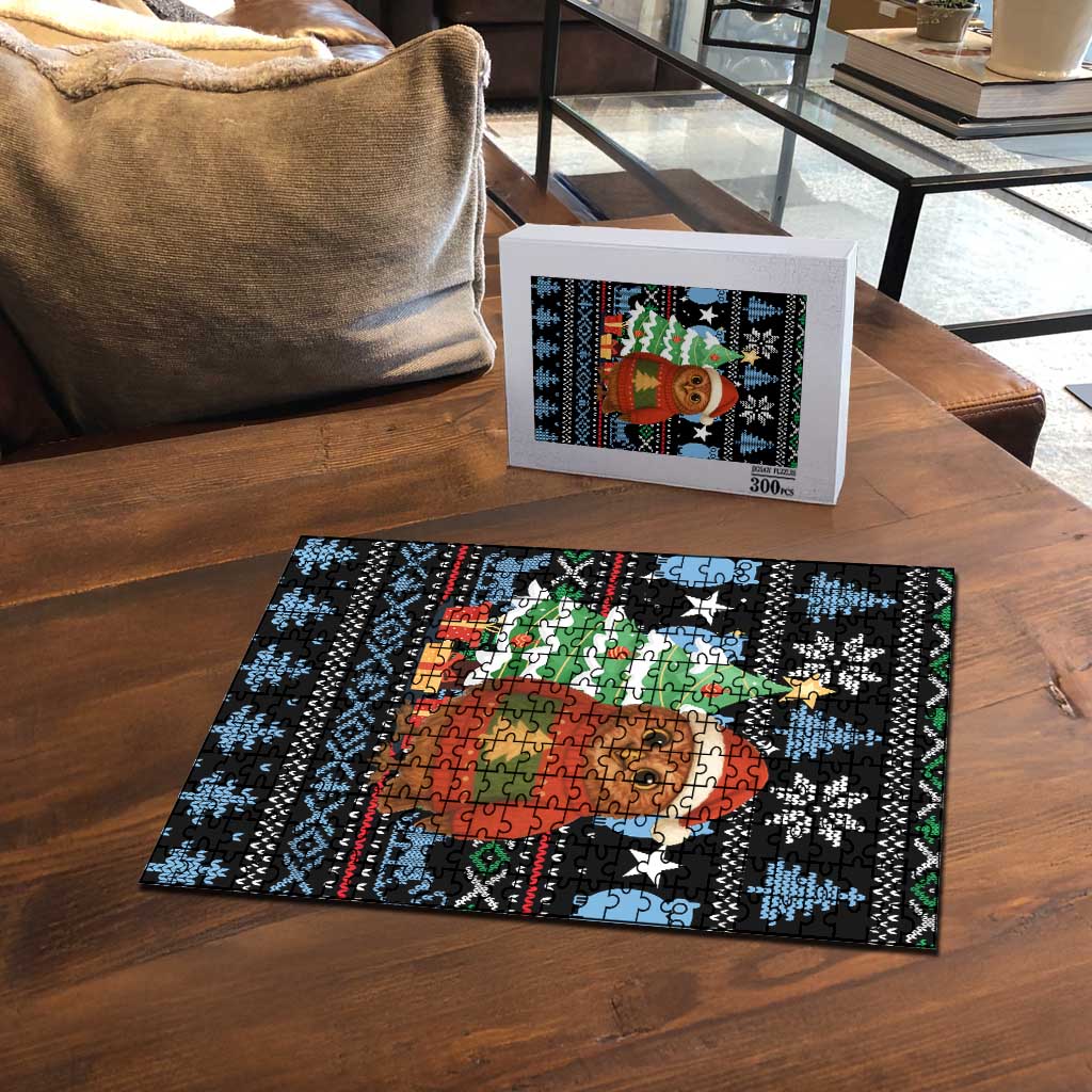 Micronesia Christmas Puzzle with Santa Owl Christmas Tree Gifts and Snowflake - Wonder Print Shop