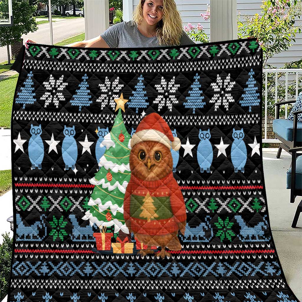 Micronesia Christmas Quilt with Santa Owl Christmas Tree Gifts and Snowflake - Wonder Print Shop