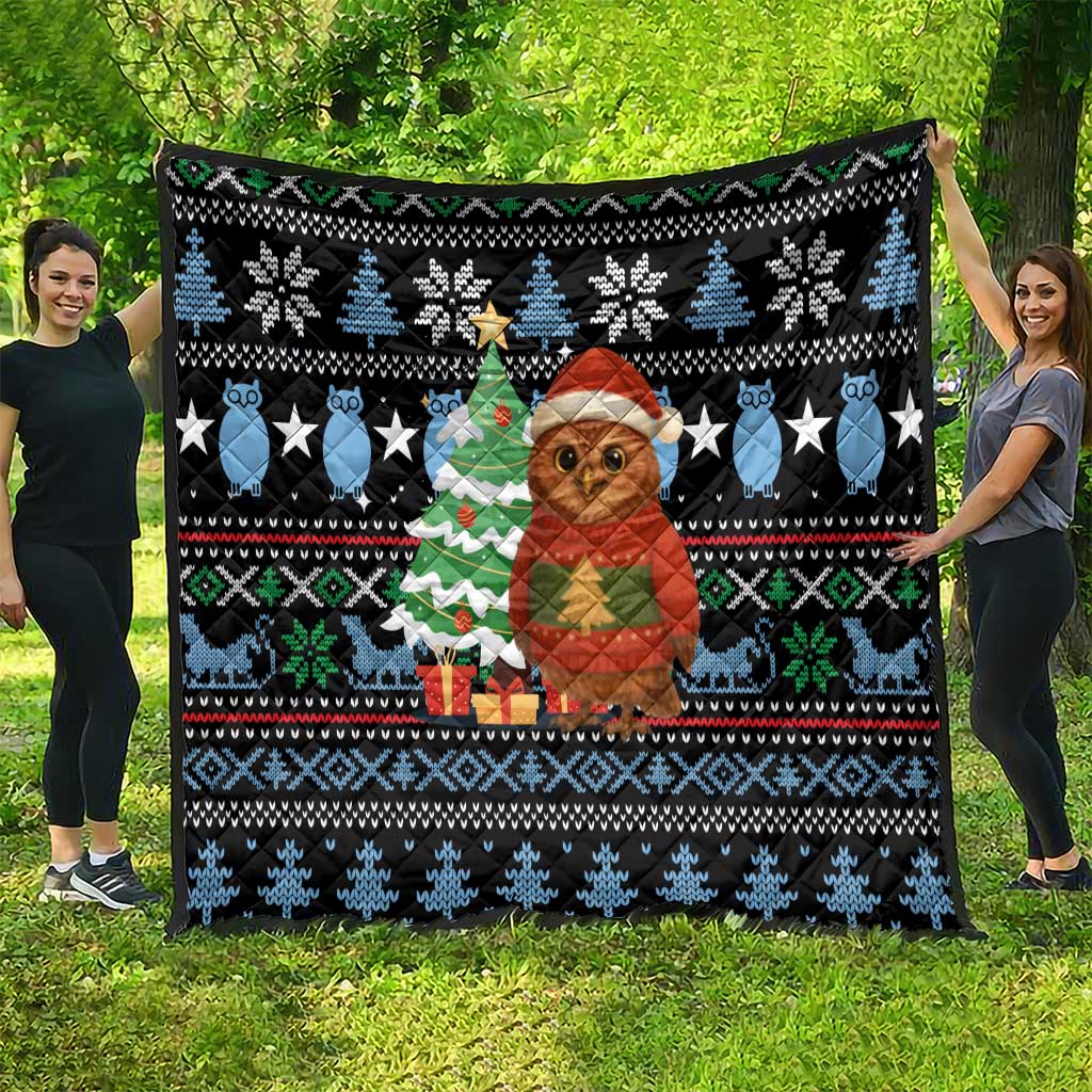 Micronesia Christmas Quilt with Santa Owl Christmas Tree Gifts and Snowflake - Wonder Print Shop
