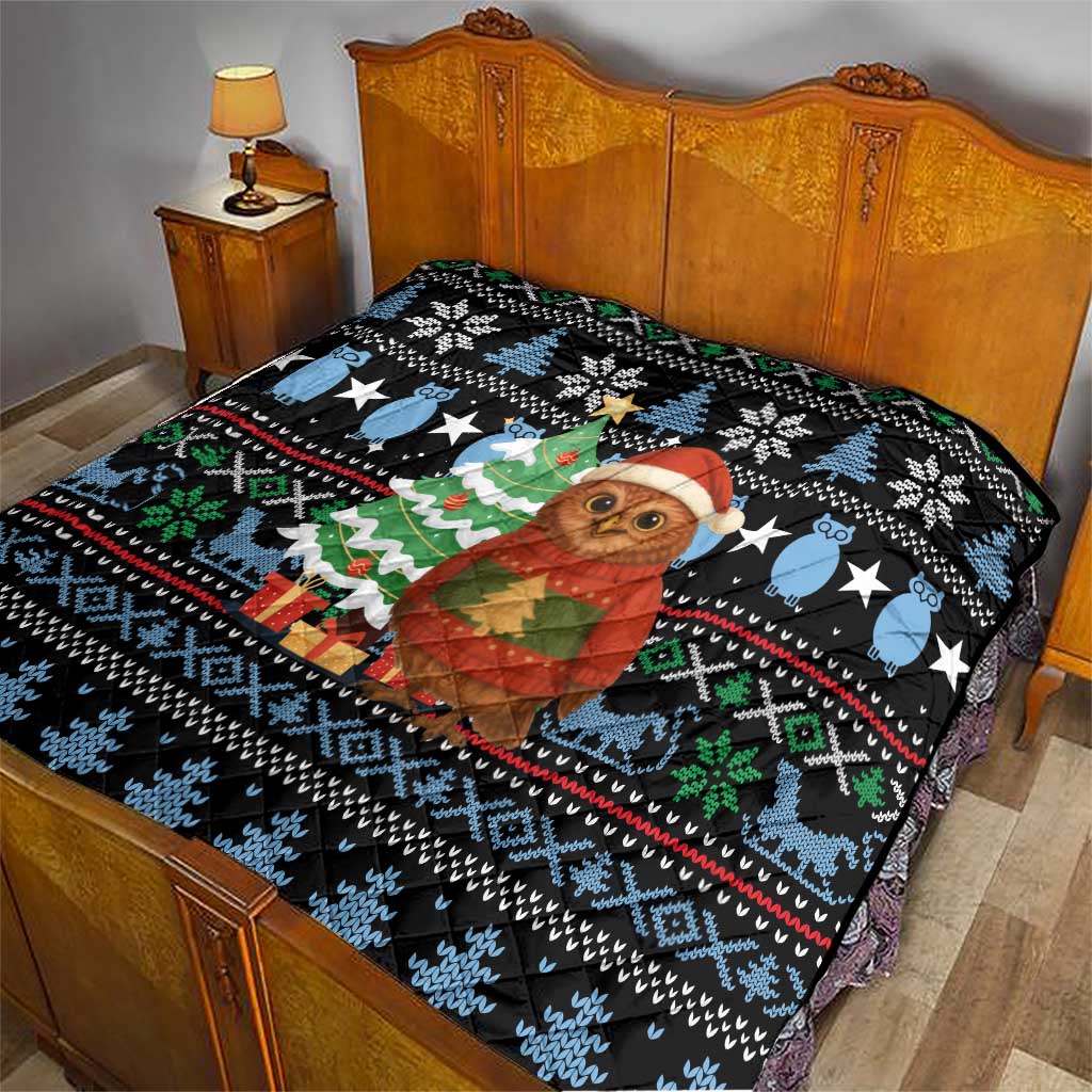Micronesia Christmas Quilt with Santa Owl Christmas Tree Gifts and Snowflake - Wonder Print Shop