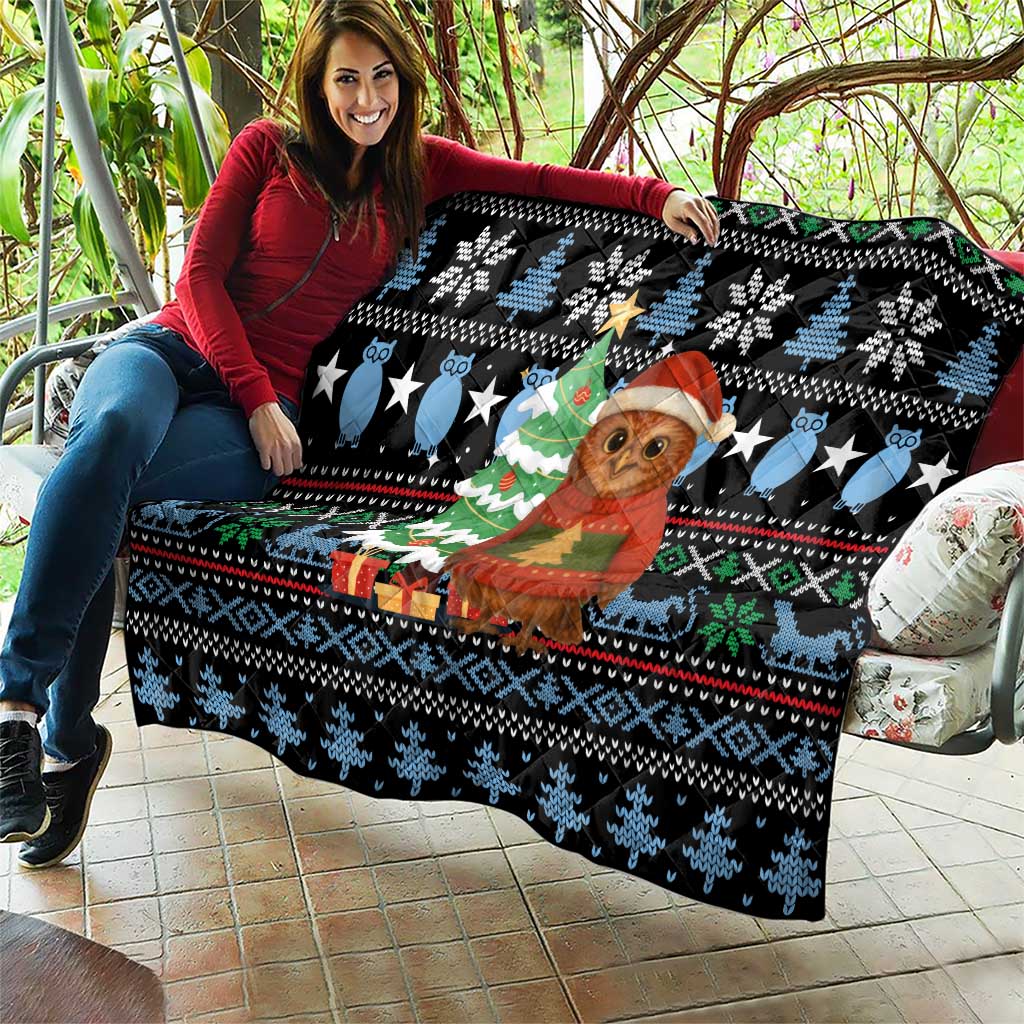 Micronesia Christmas Quilt with Santa Owl Christmas Tree Gifts and Snowflake - Wonder Print Shop