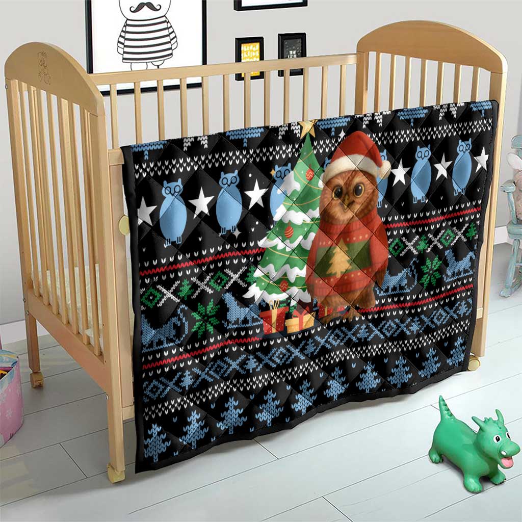Micronesia Christmas Quilt with Santa Owl Christmas Tree Gifts and Snowflake - Wonder Print Shop