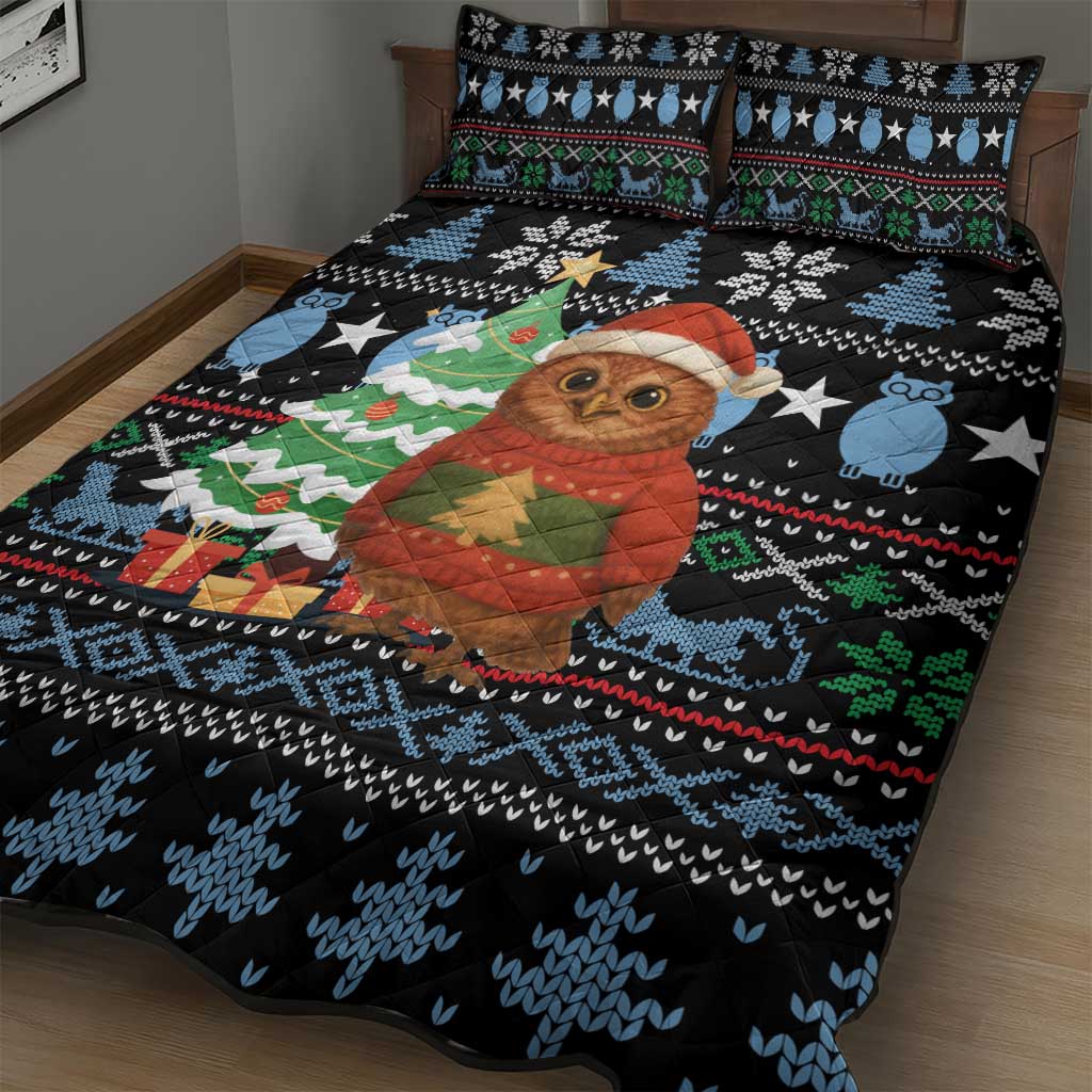 Micronesia Christmas Quilt Bed Set with Santa Owl Christmas Tree Gifts and Snowflake - Wonder Print Shop
