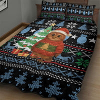 Micronesia Christmas Quilt Bed Set with Santa Owl Christmas Tree Gifts and Snowflake - Wonder Print Shop