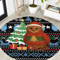 Micronesia Christmas Round Carpet with Santa Owl Christmas Tree Gifts and Snowflake - Wonder Print Shop