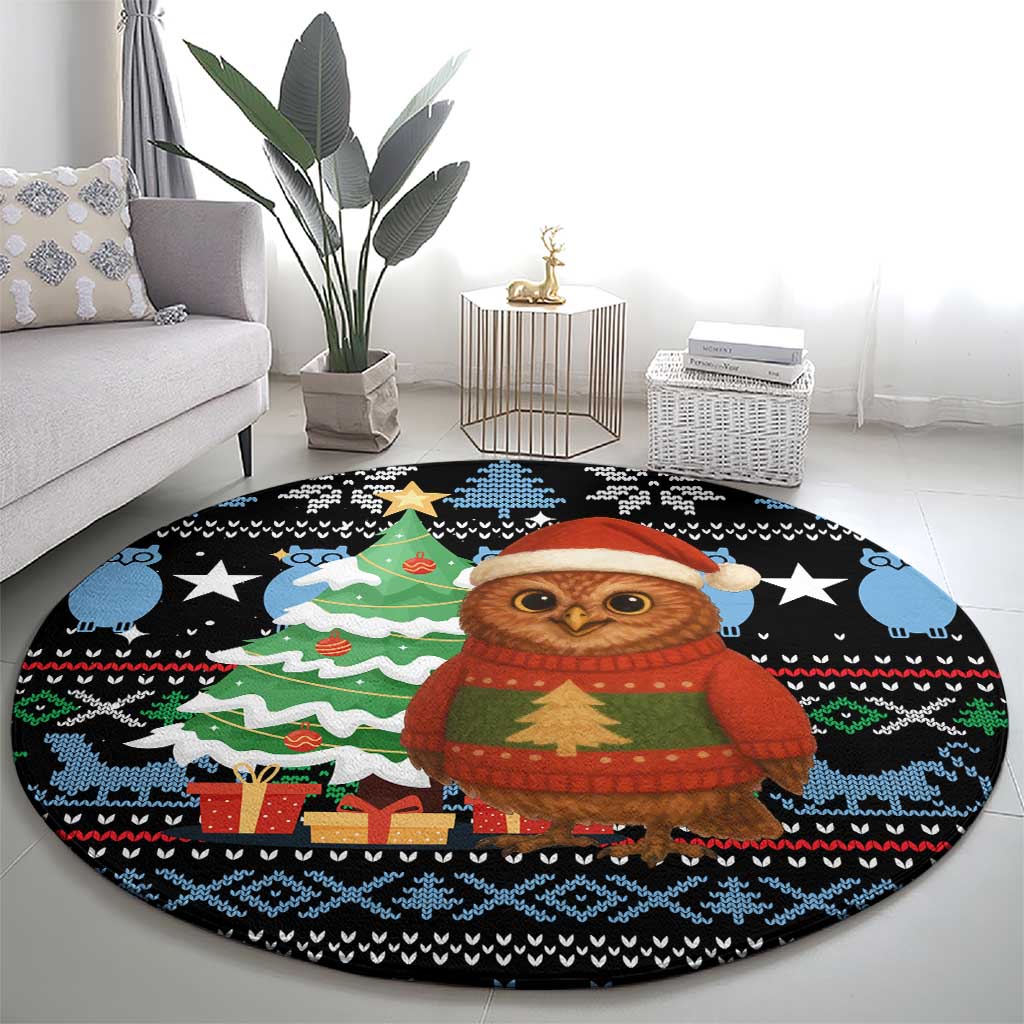 Micronesia Christmas Round Carpet with Santa Owl Christmas Tree Gifts and Snowflake - Wonder Print Shop
