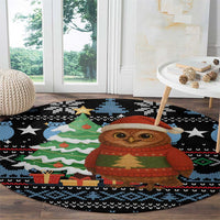 Micronesia Christmas Round Carpet with Santa Owl Christmas Tree Gifts and Snowflake - Wonder Print Shop
