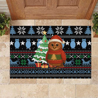 Micronesia Christmas Rubber Doormat with Santa Owl Christmas Tree Gifts and Snowflake - Wonder Print Shop
