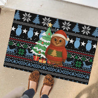 Micronesia Christmas Rubber Doormat with Santa Owl Christmas Tree Gifts and Snowflake - Wonder Print Shop