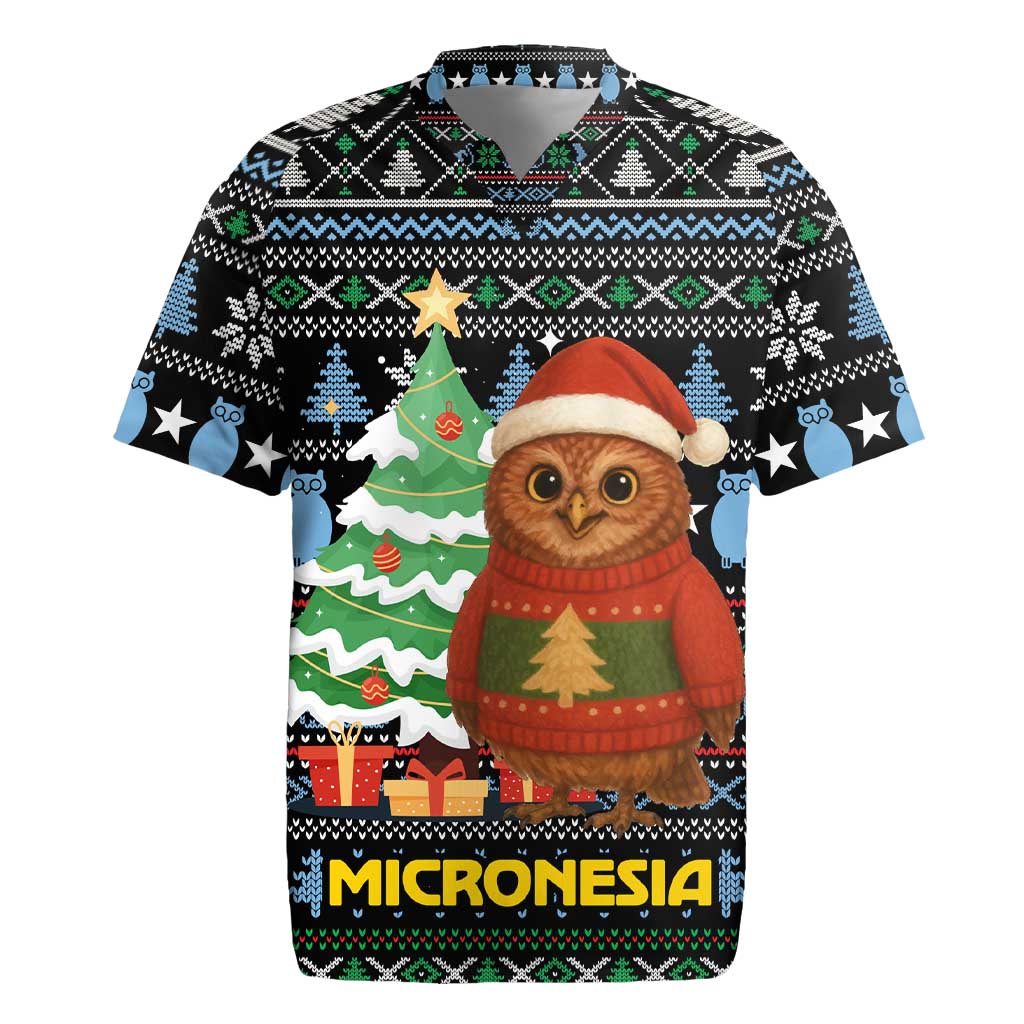 Micronesia Christmas Rugby Jersey with Santa Owl Christmas Tree Gifts and Snowflake - Wonder Print Shop