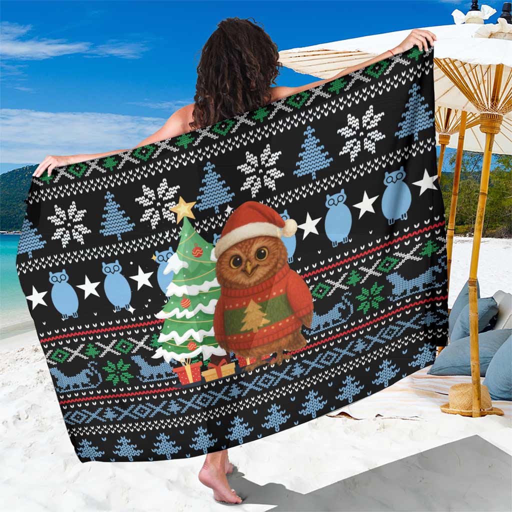 Micronesia Christmas Sarong with Santa Owl Christmas Tree Gifts and Snowflake - Wonder Print Shop