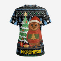Micronesia Christmas Scrub Top with Santa Owl Christmas Tree Gifts and Snowflake - Wonder Print Shop