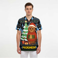 Micronesia Christmas Scrub Top with Santa Owl Christmas Tree Gifts and Snowflake - Wonder Print Shop