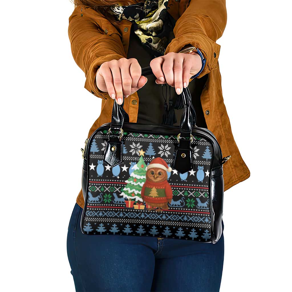 Micronesia Christmas Shoulder Handbag with Santa Owl Christmas Tree Gifts and Snowflake - Wonder Print Shop