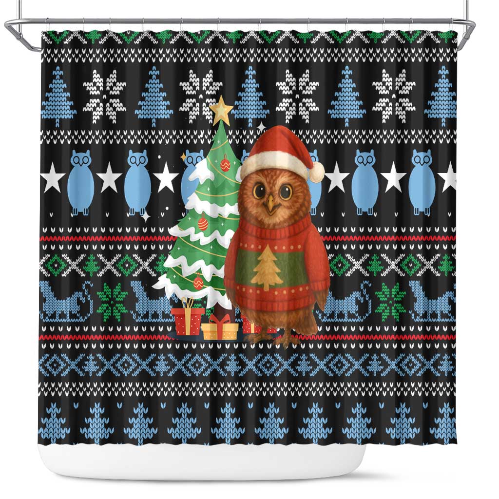 Micronesia Christmas Shower Curtain with Santa Owl Christmas Tree Gifts and Snowflake - Wonder Print Shop