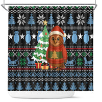 Micronesia Christmas Shower Curtain with Santa Owl Christmas Tree Gifts and Snowflake - Wonder Print Shop