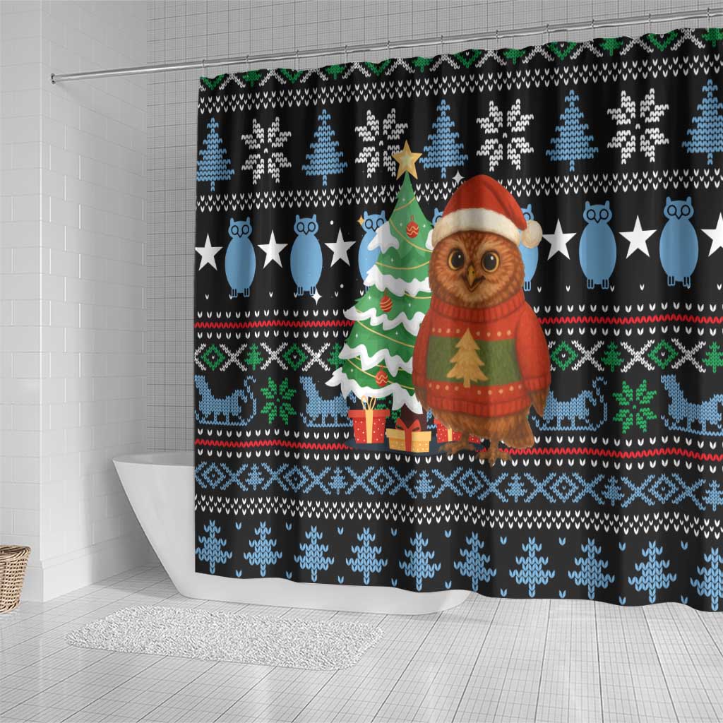 Micronesia Christmas Shower Curtain with Santa Owl Christmas Tree Gifts and Snowflake - Wonder Print Shop