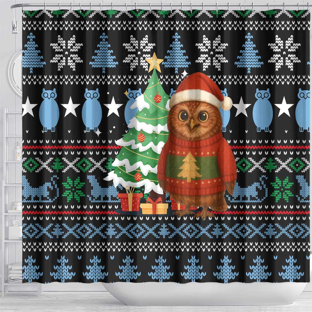 Micronesia Christmas Shower Curtain with Santa Owl Christmas Tree Gifts and Snowflake - Wonder Print Shop