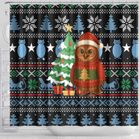 Micronesia Christmas Shower Curtain with Santa Owl Christmas Tree Gifts and Snowflake - Wonder Print Shop