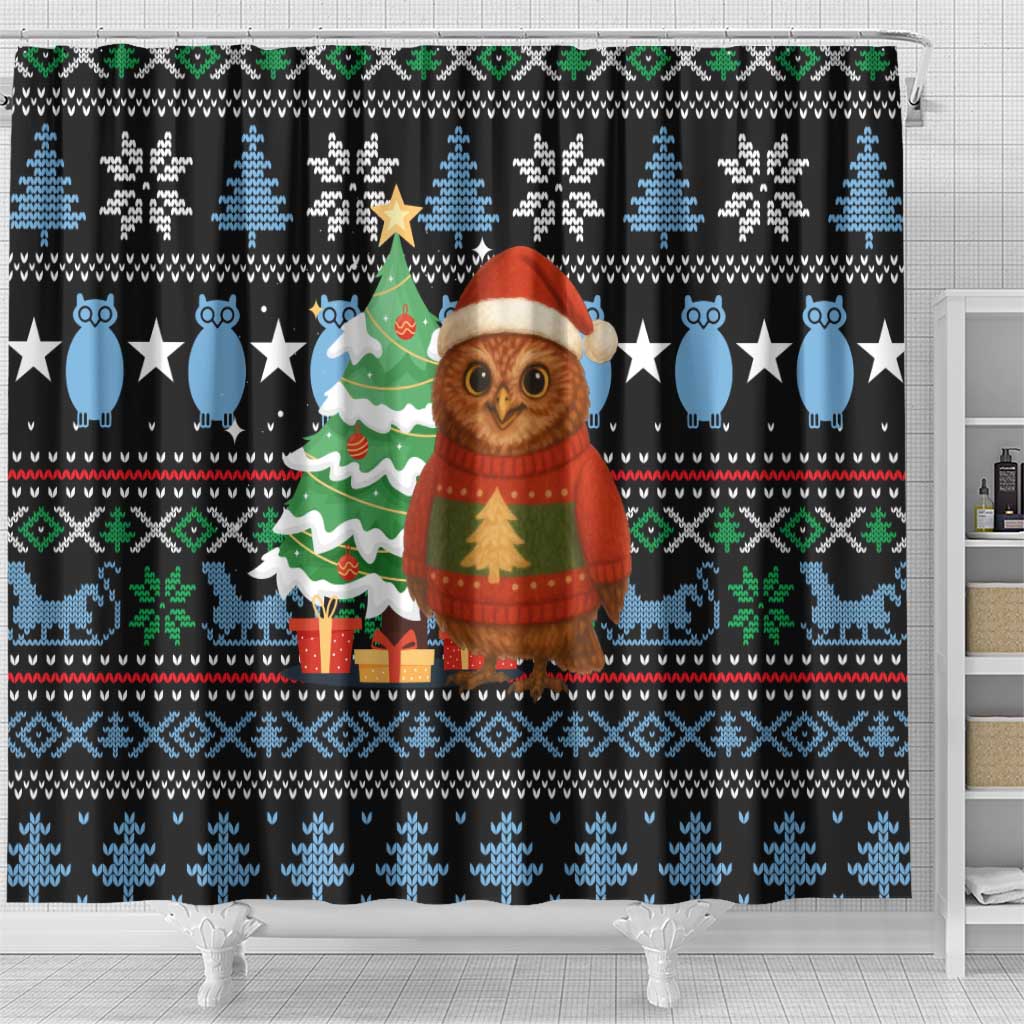 Micronesia Christmas Shower Curtain with Santa Owl Christmas Tree Gifts and Snowflake - Wonder Print Shop