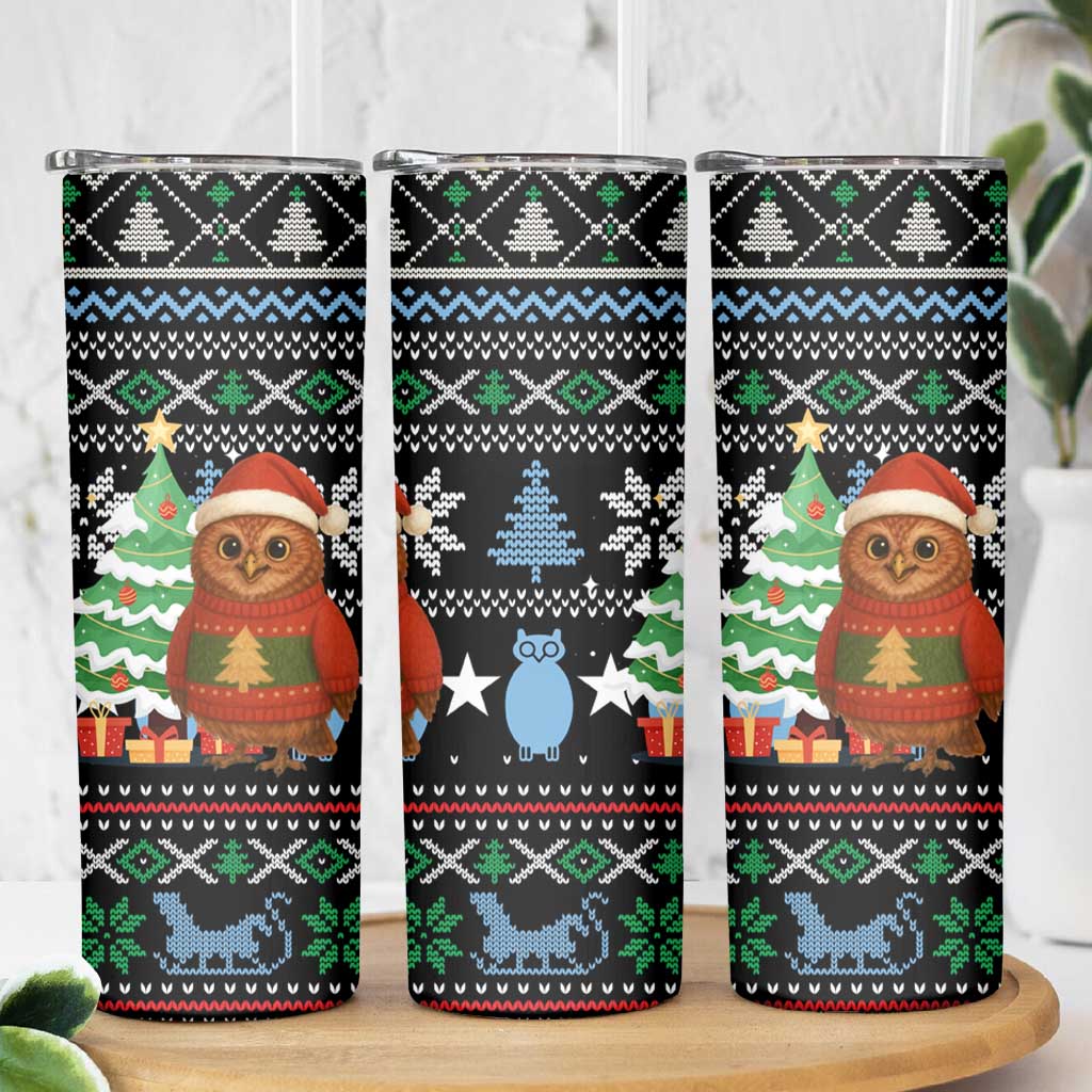 Micronesia Christmas Skinny Tumbler with Santa Owl Christmas Tree Gifts and Snowflake - Wonder Print Shop
