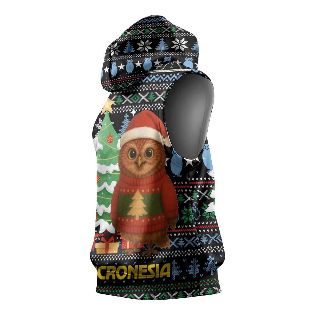 Micronesia Christmas Sleeveless Hoodie with Santa Owl Christmas Tree Gifts and Snowflake - Wonder Print Shop