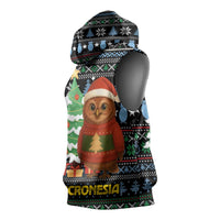 Micronesia Christmas Sleeveless Hoodie with Santa Owl Christmas Tree Gifts and Snowflake - Wonder Print Shop