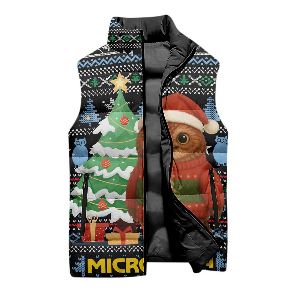Micronesia Christmas Sleeveless Puffer Jacket with Santa Owl Christmas Tree Gifts and Snowflake - Wonder Print Shop