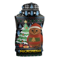 Micronesia Christmas Sleeveless Zip Hoodie with Santa Owl Christmas Tree Gifts and Snowflake - Wonder Print Shop