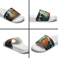 Micronesia Christmas Slide Sandals with Santa Owl Christmas Tree Gifts and Snowflake - Wonder Print Shop