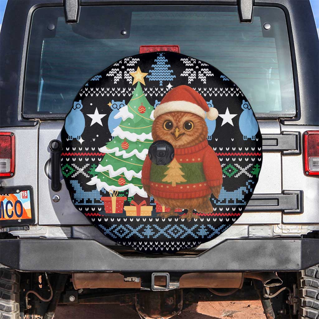Micronesia Christmas Spare Tire Cover with Santa Owl Christmas Tree Gifts and Snowflake - Wonder Print Shop