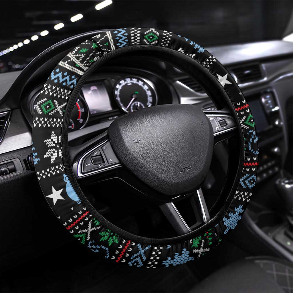 Micronesia Christmas Steering Wheel Cover with Santa Owl Christmas Tree Gifts and Snowflake - Wonder Print Shop