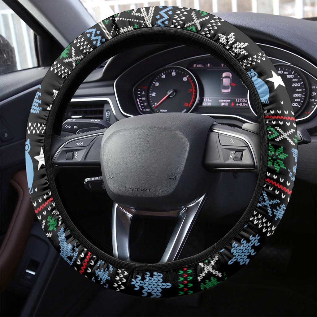 Micronesia Christmas Steering Wheel Cover with Santa Owl Christmas Tree Gifts and Snowflake - Wonder Print Shop